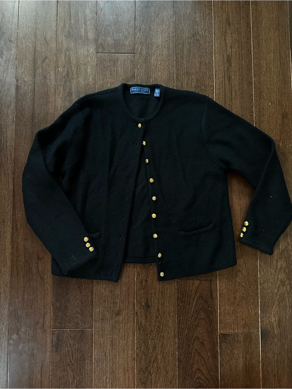 Karen Scott Black Cardigan Jacket with Gold Buttons